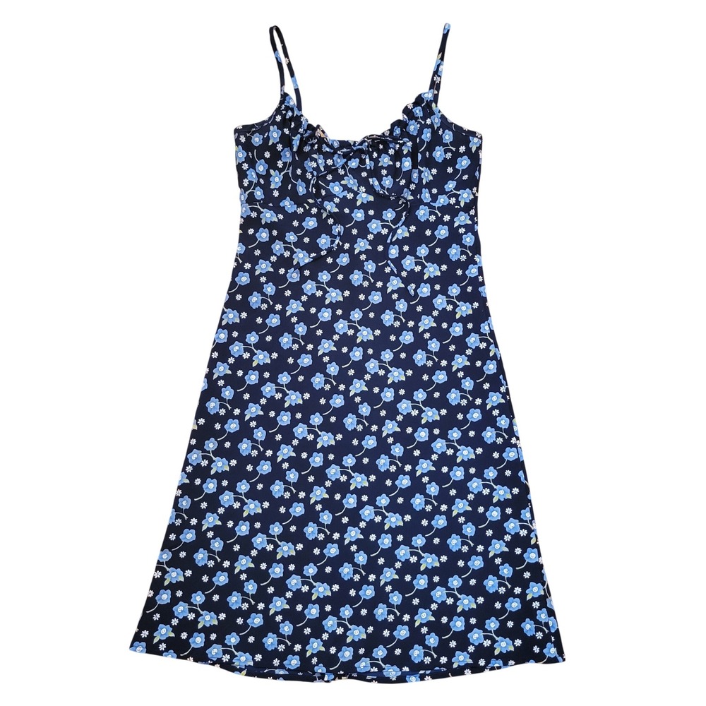 Jonathan Martin 3 Slip Dress Navy Blue Floral 90s Ruffle Y2K Spaghetti Strap